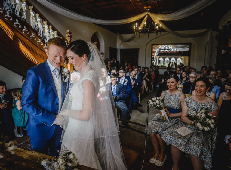 Wedding guests enjoying exclusive weekend hire of the historic hall and private grounds at Hargate Hall in Derbyshire.